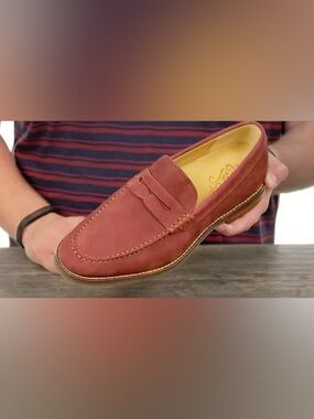 Sperry Gold Cup Exeter Penny Loafer in a red or rust nubuck leather size 11.5